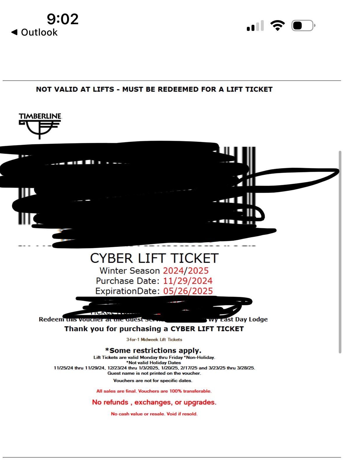 Timberline Weekday Ticket