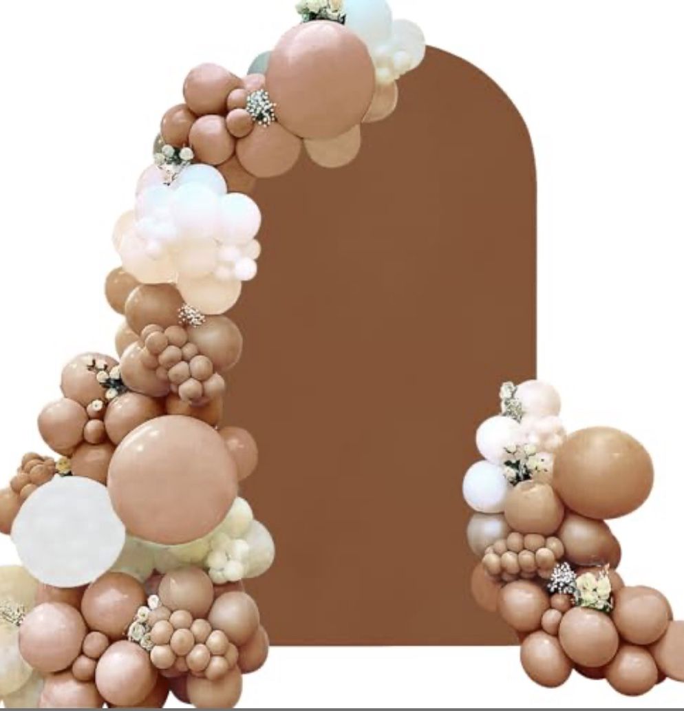 Fivenl Spandex Fitted Wedding Arch Cover 5FT Brown Arch Backdrop Cover, Round Top Chiara Backdrop Stand Covers For Wedding Birthday Party Baby Shower