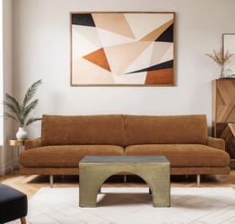 Anthropologie’s Style Brand New Antonio 98” Sofa In Cognac Boucle By Dovetail Furniture 