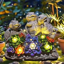 Solar Turtle Garden Statues Outdoor Decor- Birthday Gift for Mom from Daughter, Tortoise Figurine Garden Decor for Outside Yard Art 
