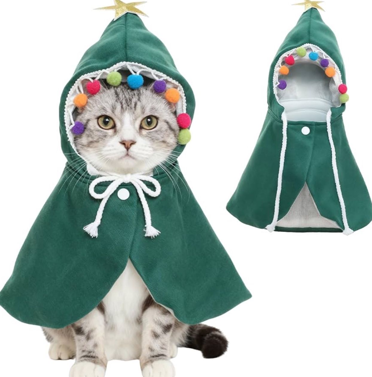 Christmas Costume for Cats, Christmas Tree with Star and Pom-Poms, Pet Cape, Pet Supplies, Dog & Cat
