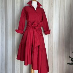 CAROLINA HERRERA ; Vibrant Red Asymmetrical Dress Size 4 