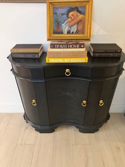 Black  Console Cabinet with Brass Ring Pulls