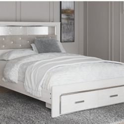 Brand New White Queen Upholstered Bookcase Bed With Storage 