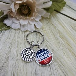 President republican Donald Trump 2024 round Keep America Great vote silver charm keyring keychain red white blue star