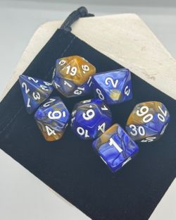 SmartDealsPro 7pc Blue Gold Polyhedral RPG Dice Set D&D
