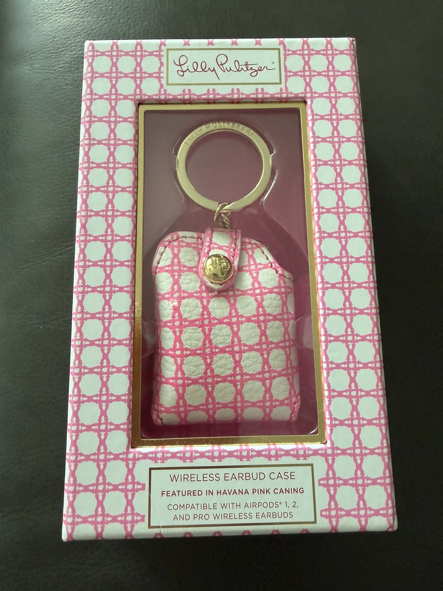 New Lilly Pulitzer Wireless Earbud Case. Havana Pink Caning. Compatible with  airpods 1 & 2, and pro wireless earbuds. New in box.