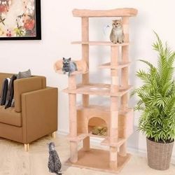New 71" high Cat Climbing Frame, Cat Tower, Cream/ White Color