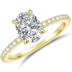 1.00ct Oval Cut VVS Moissanite Hidden Halo Engagement Ring Solid 14k Yellow Gold