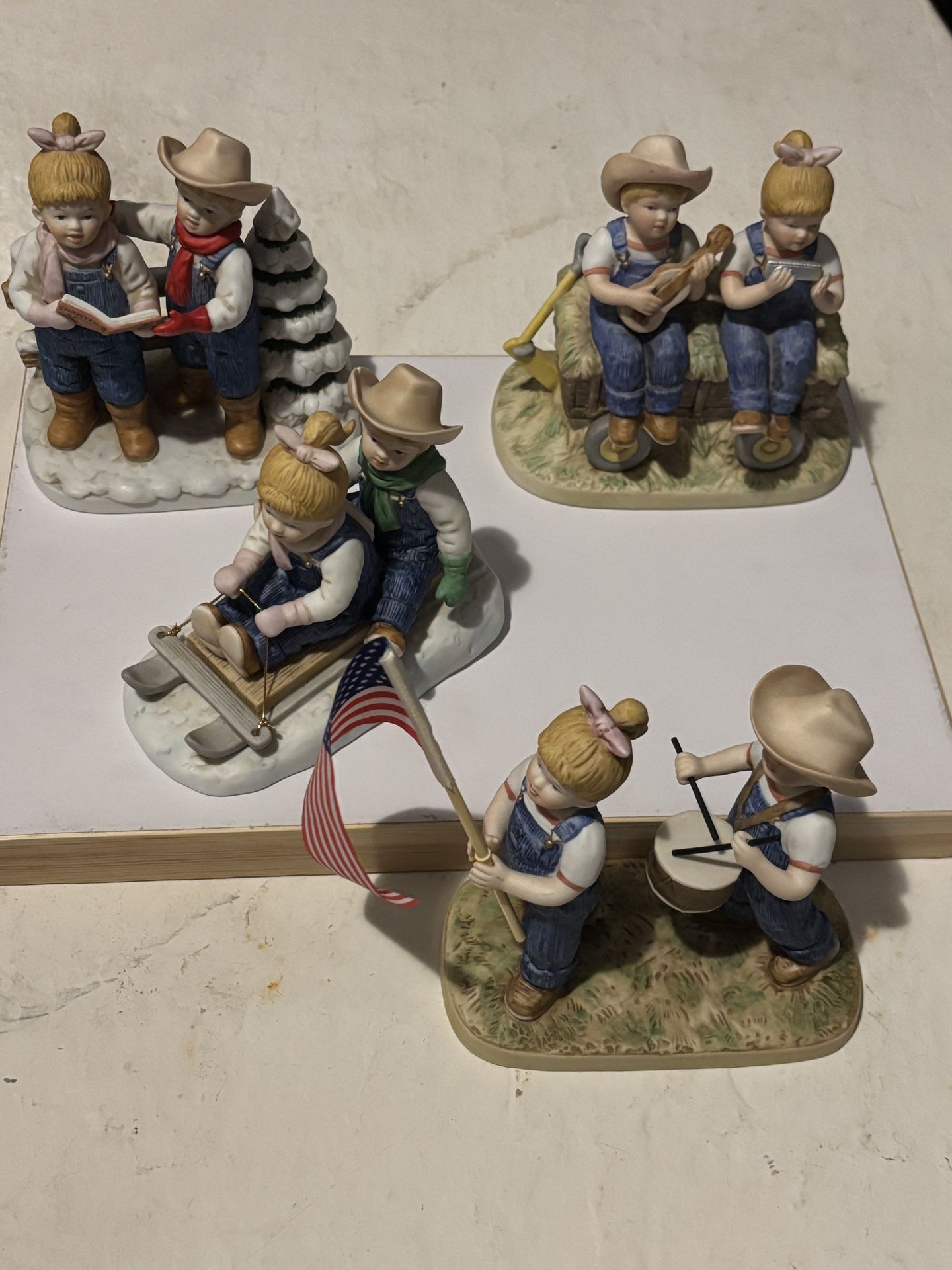 Denim Days Porcelain Figures Christmas Patriotic Sled Barn