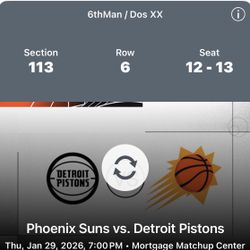 Suns vs Pistons ROW 6 tickets