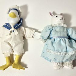 Vintage Russ Berrie & Co. Sailor Duck and Bunny in Blue Dress Porcelain Dolls