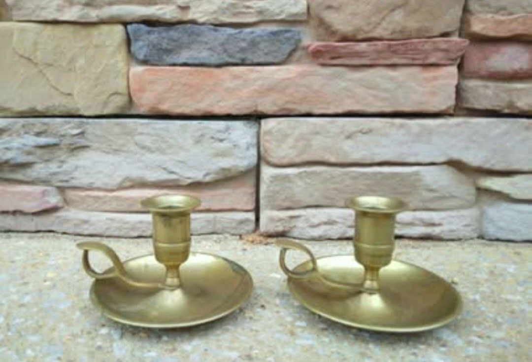 Vintage Brass Finger Loop Candlestick Holders 