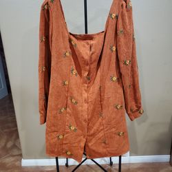Cider Orange Floral Corduroy Mini Dress