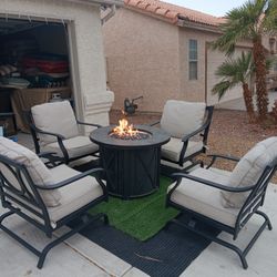 Patio Set Fire Pit And 4 Chairs With Cushions 
