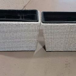 2 Woven Style Planters Set For Natural Indoor & Outdoor Decor