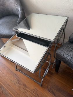 Mirrored Nesting Side Tables with Metal Frame
