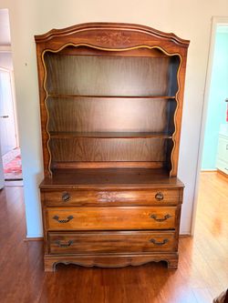 Vintage Wood Hutch Dresser with Open Shelving
