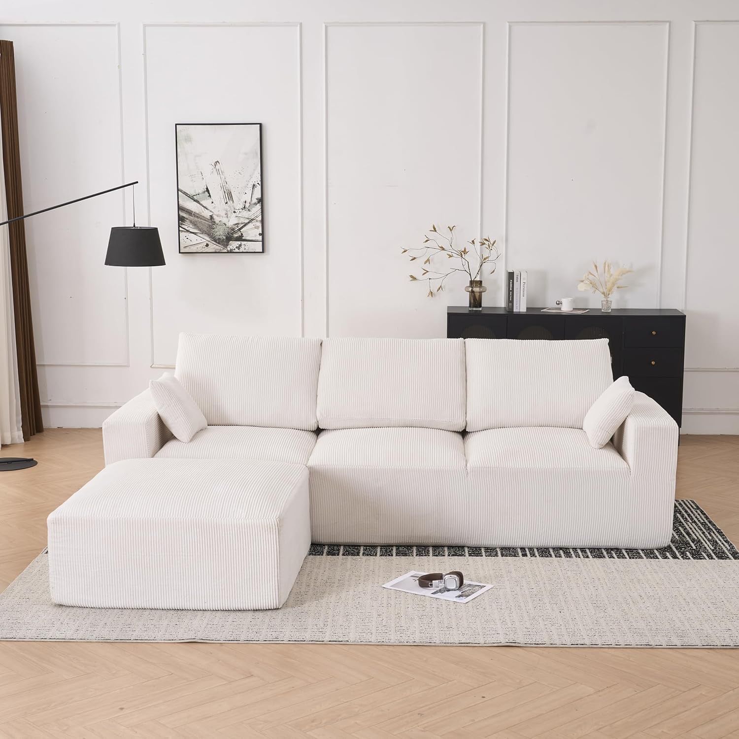 113" Modern U-Shaped Sectional Sofa Modern Lounge Sleeper o Couches with Large Back Cushions Two Pillows one Ottomans