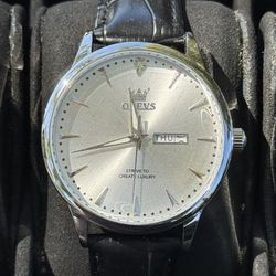 Olevs Men’s Watch Silver Black Leather