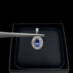 Tanzanite and Lab-Grown Diamond Pendant In 14k White Gold 