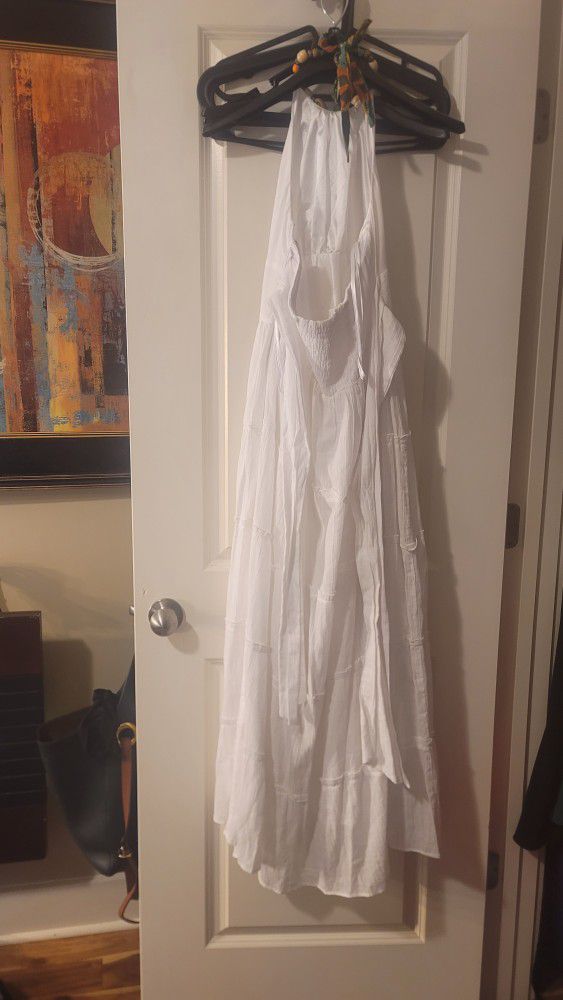 White Long halter Dress