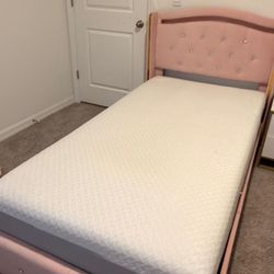 Twin Size Bed (Pink) & Foam Mattress 