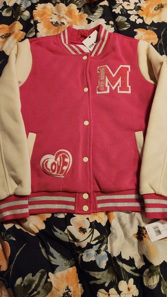 Steve Madden Girls Pink Varsity Jacket Size LG (14/16) NWT