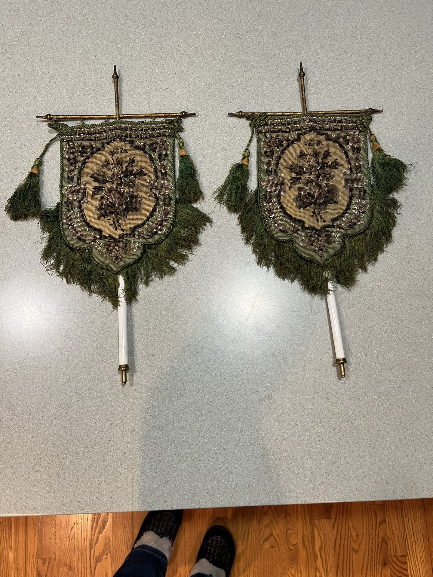 Rare, Victorian Beaded And Needlework Antique Fire Face Screens. Early To Mid 1800S.