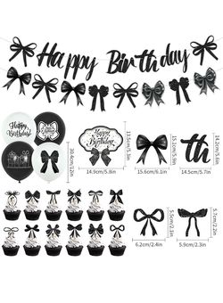 Black White Bow Party Decorations Birthday Party Decor with Balloons Hanging Swirls Birthday