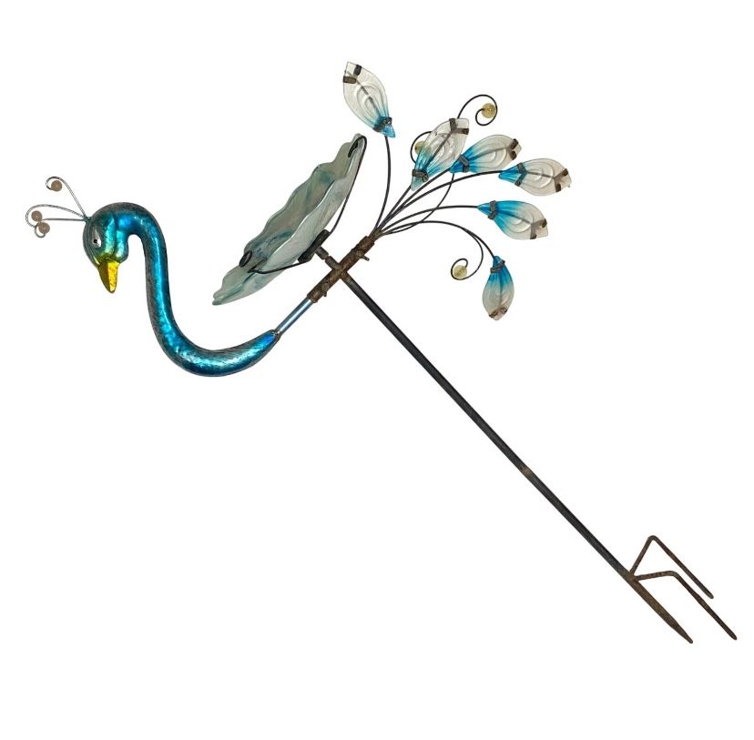 Peacock Bird Bath Outdoor Garden Decor Feeder Glass Bowl 34" Tall Used