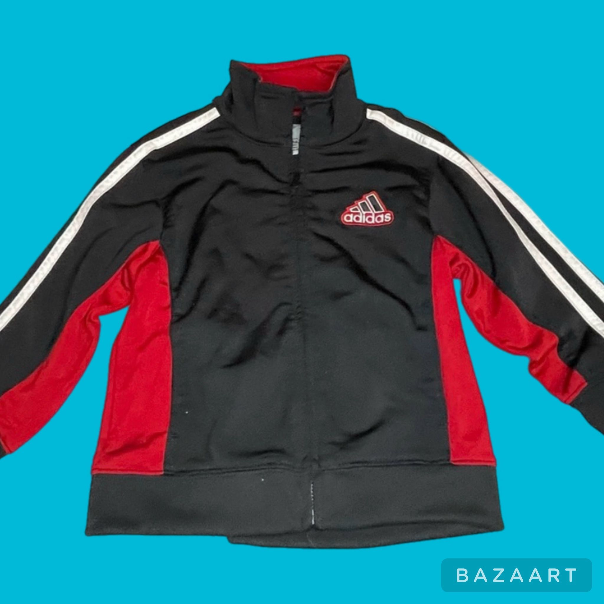 SZ 3t ADIDAS Boys Jacket Track Black Red Athletic Zipper Athletic