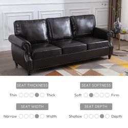 79'' Traditional Faux Leather Sofa Couch with Nailhead Trim, Classic 3-Seater Couch with Rolled Arm for Living Room, Bedroom, Apartment, Easy Assembl