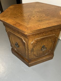 1960’s Mid Century Modern Hexagonal Walnut End Table + Storage