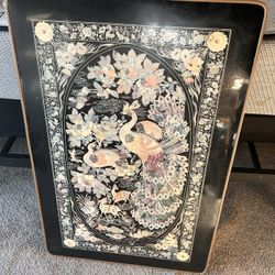 1970s Korean Chinoiserie Peacock Low Folding Table 
