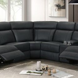 Brand New Black Top Quality Leather Power Reclining Sectional Sofa 