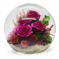 Flowers Natural Roses and Gerbera in a Glass Vase 69253