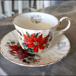 Royal Patrician December Teacup & Saucer Tea Cup December Staffordshire England Poinsettia