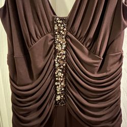 Anne Klein Ruched Beaded Brown Dress  Size 16