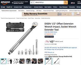 New in Box! DISEN 1/2" Offset Extension Wrench• On Amazon for $43