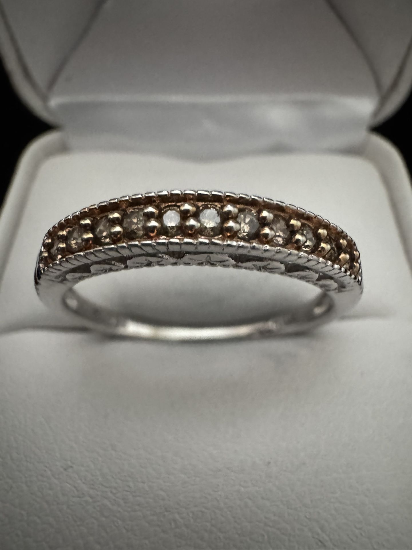 Sterling Silver ~1/4CTW Diamond Band Textured Band Ring Size 11