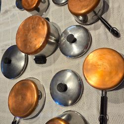 REVERE WARE COPPER BOTTOM COOKWARE SET VINTAGE