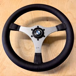 Vintage 1983 Momo Jackie Stewart Steering Wheel w/ BMW 2002 Solid Hub (Nardi Raid 1(contact info removed)tii OMP Sparco BWA)