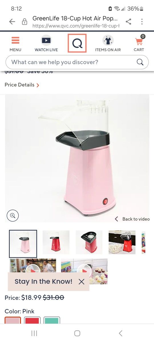Air Popcorn Popper With Butter Warmer Pink
