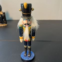 Vintage 1990s Nutcracker Black Blue Hussar Wooden Christmas Holiday Mantle 6.25”