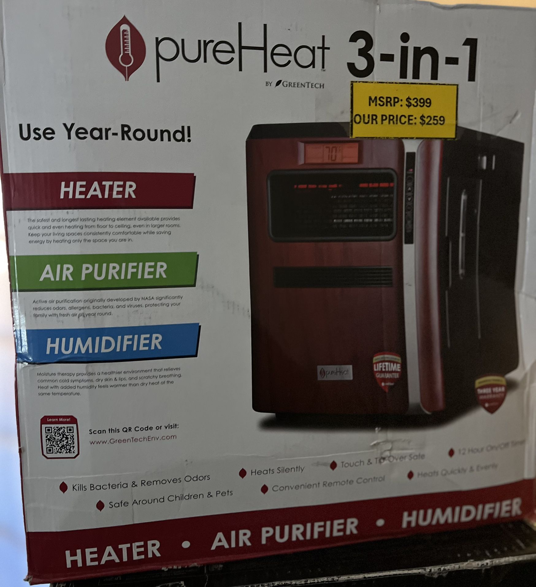 Pureheat 1,500-Watt Positive Thermal Coefficient Portable Heater with Air Purifier, Humidifier $180 - Carrollton