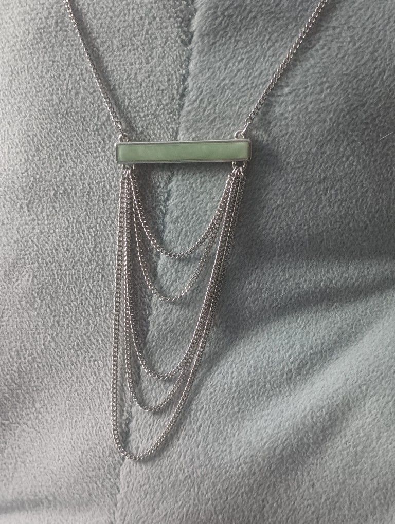 Claires Silver Tone Multi Strand Jade Bar Necklace