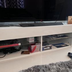 Glossy White Tv Stand With Glass Shelves