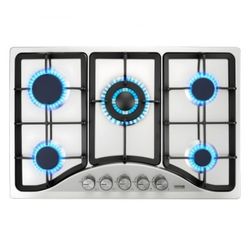 VEVOR 30-inch Gas Cooktop, 5 Burners Built-in Gas Stove Top, Max 12250BTU NG/LPG Convertible Stainless Steel Natural Gas Hob, with Thermocouple Protec