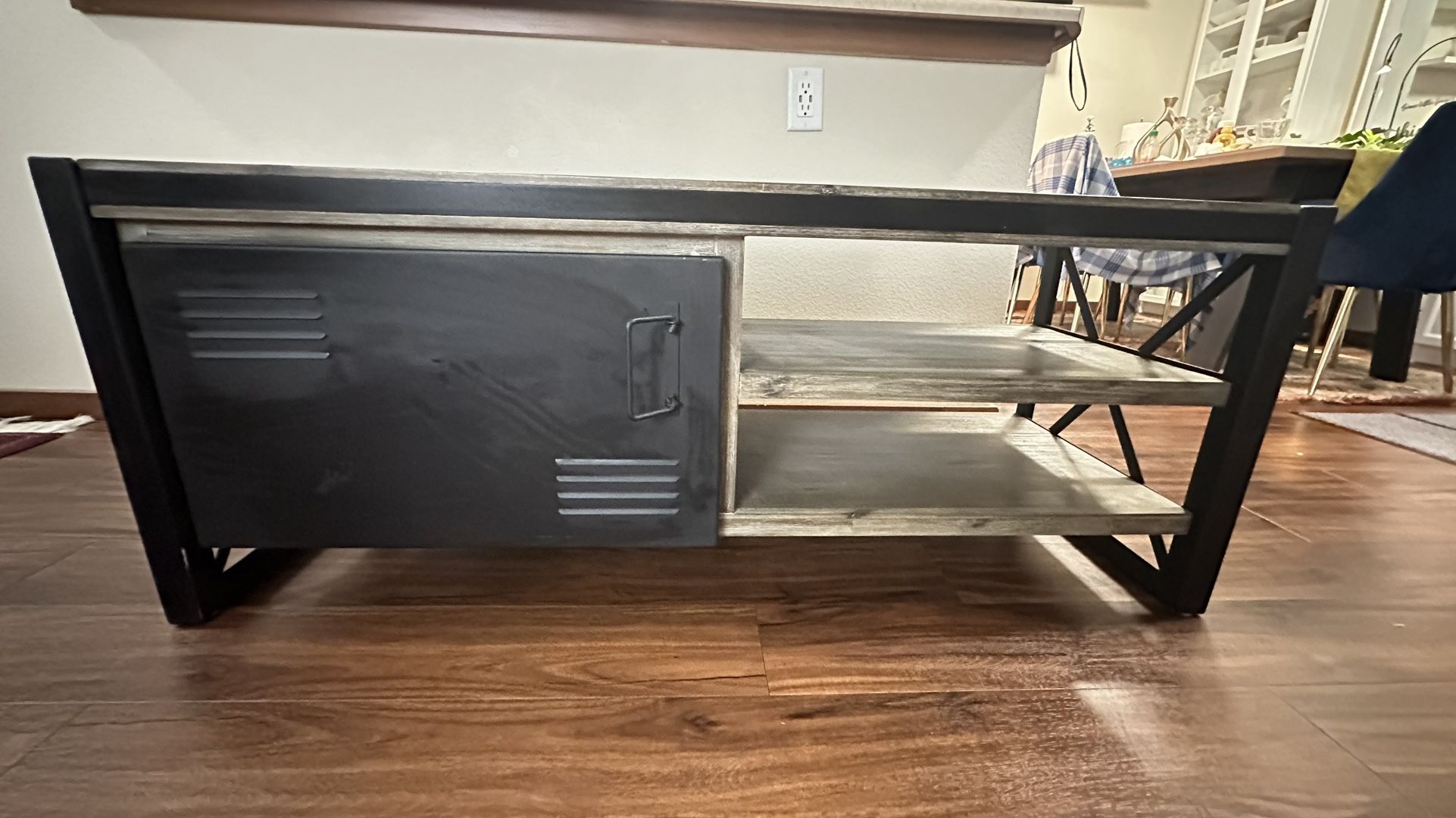 TV Cabinet/Small Vintage Low Sideboard 1 Door & 2 Niches/Solid Acacia Wood and Metal